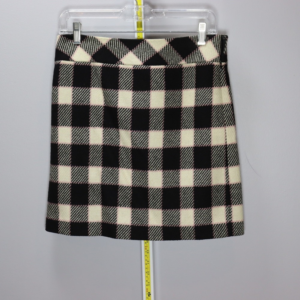 Ann Taylor LOFT Wool Blend Plaid Mini Skirt Black Cream Pink Size S
